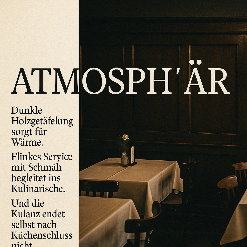 Dunkles Gasthauszimmer mit Nussbaumholz-Stuhllehnen, weißen Leinendecken und grünen Glastumblern — das Interieur des s' Eckbeisl in Wien Döbling